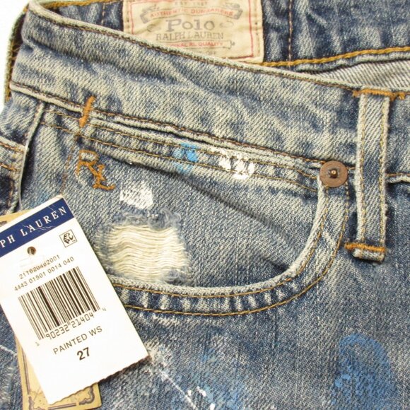 NWT POLO Ralph Lauren Astor Boyfriend in Blue Paint Splatter Jeans 27 $245 - Picture 3 of 5